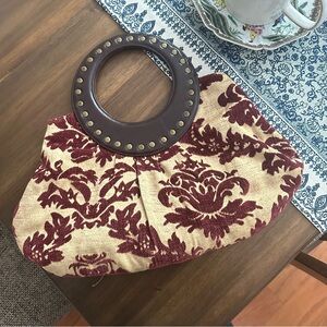 Far nine embroidery purse burgundy brown beige beach festival going out bag!